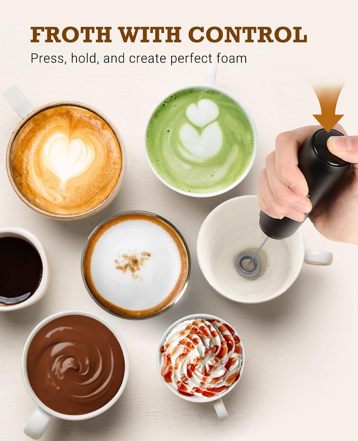 SIMPLETASTE Rechargeable Milk Frother Handheld Dual Coil Whisk Head Mixer