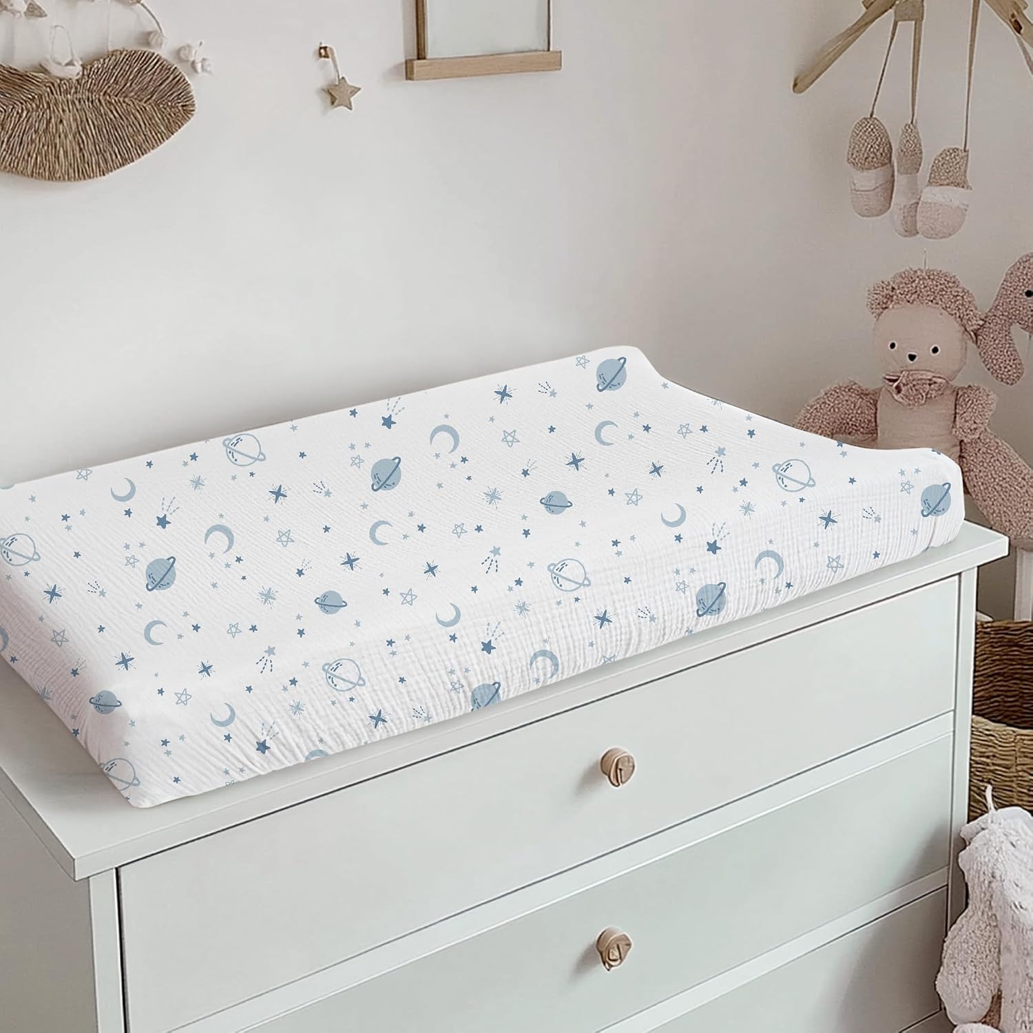 Konssy 100% Cotton Muslin Changing Pad Cover 2 Pack, 32"x16" Standard Fit
