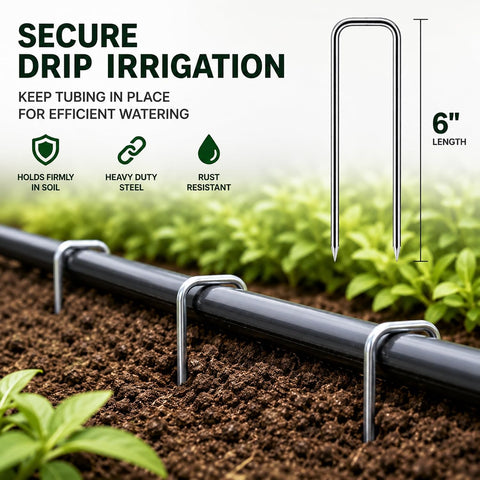 FEED GARDEN 6 Inch 50 Pack Hot-dip Galvanized Landscape Staples Plant Cover Spikes 11 Gauge Tent Stakes Garden Stakes Landscaping Fabric SOD Pins Yard Pins for Decoration Weed Barrier Fabric