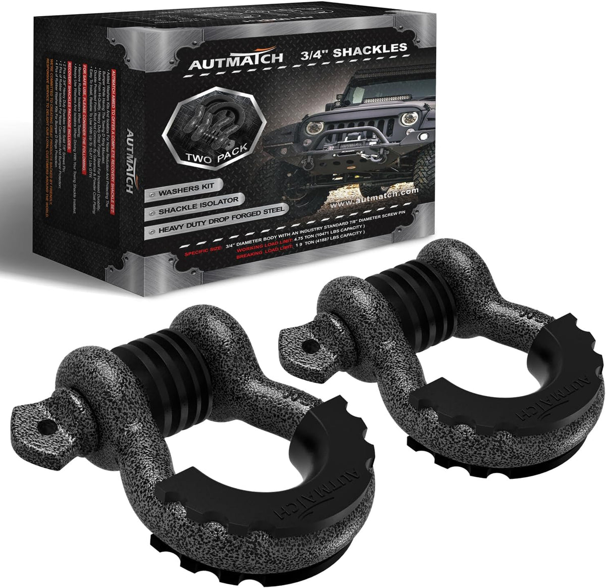 AUTMATCH 3/4" D Ring Shackles (2-Pack) - 41,887 lbs Break Strength