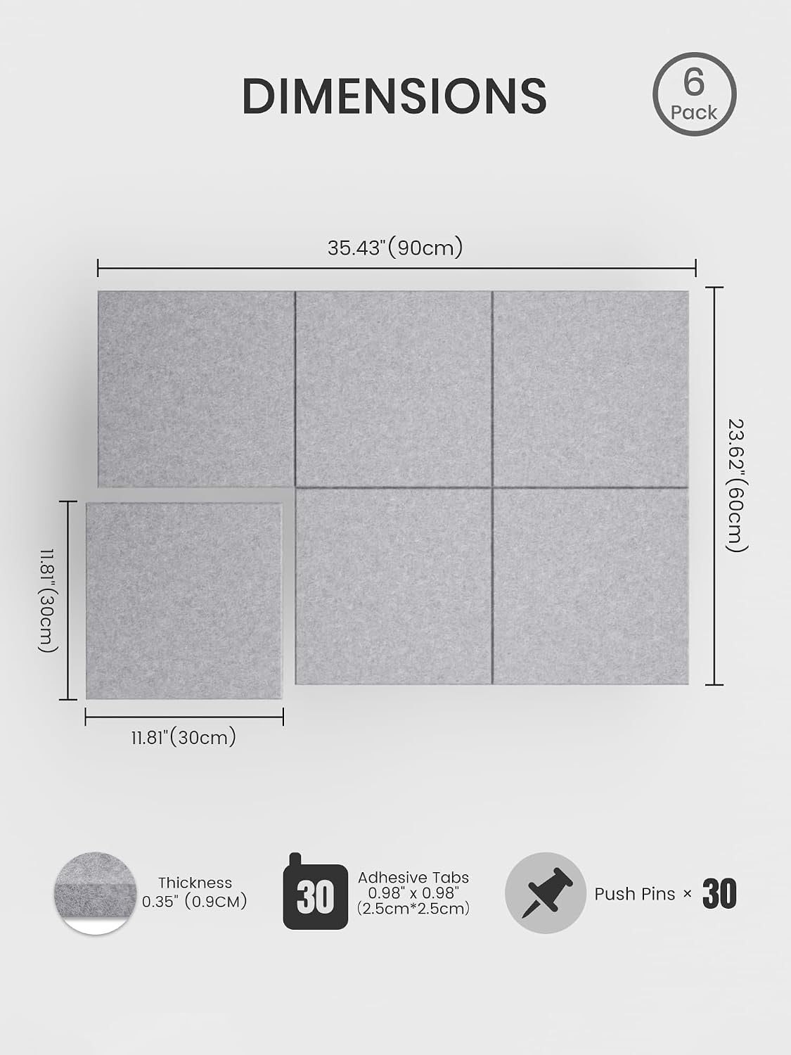 Bumusty 36"x 24" Large Felt Bulletin Board Tiles, Soft Gray