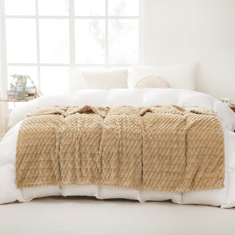 Puncuntex Beige Throw Blanket 50"×60" inches Fuzzy 3D Jacquard Decorative