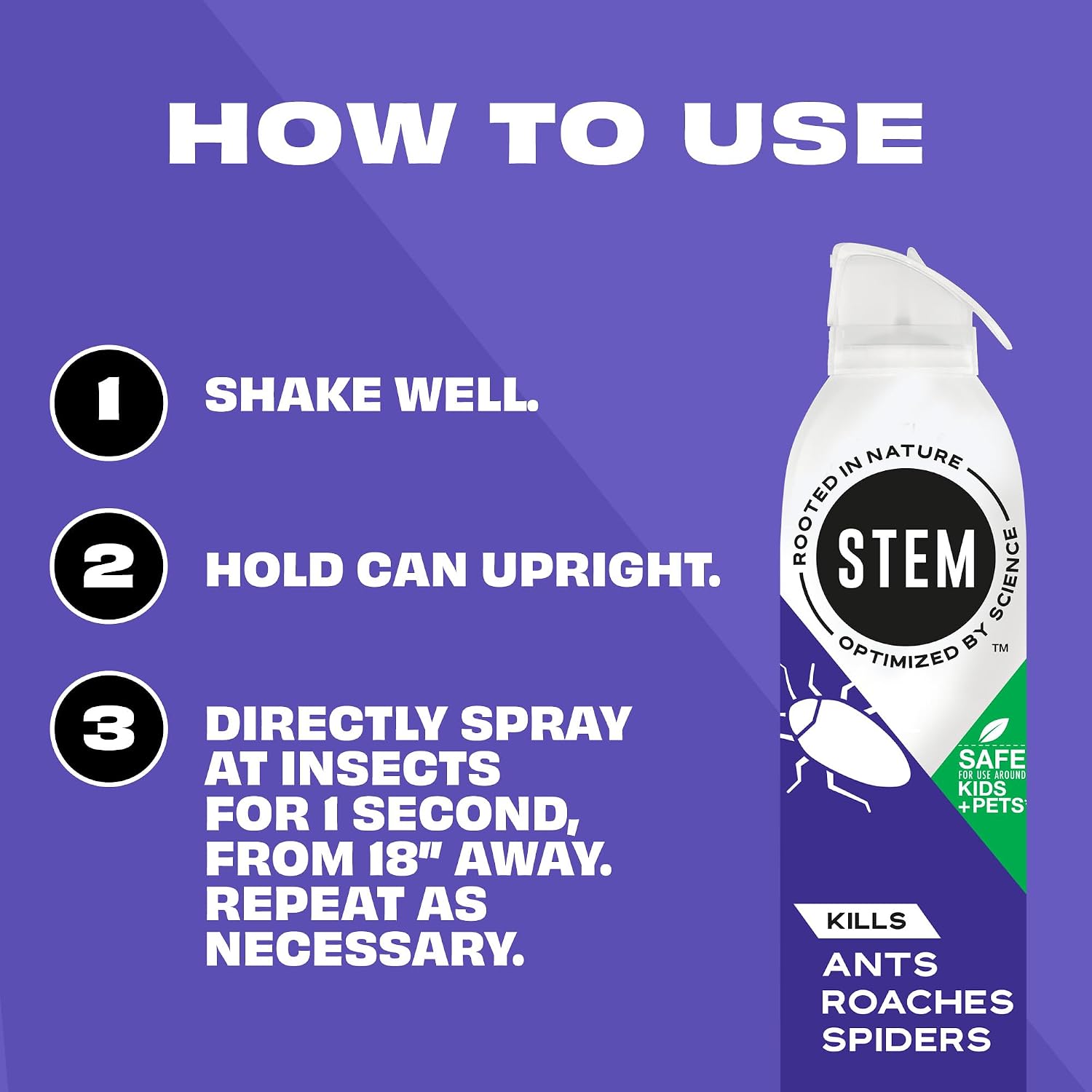 STEM Plant-Based Bug Spray, Ant, Roach, Spider Killer Indoor Outdoor, 10 oz