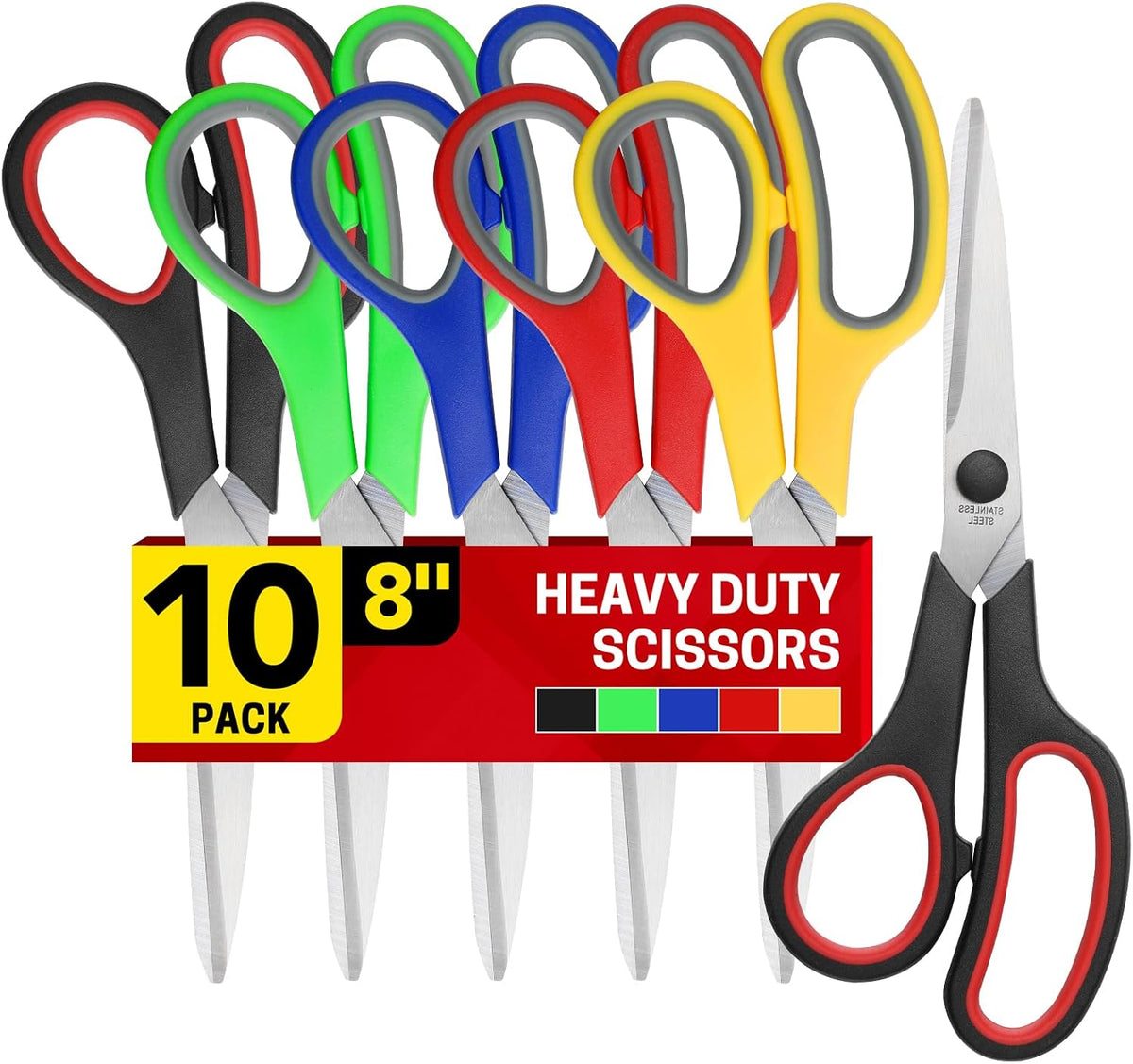BURVAGY 10 Pack 8" Scissors All Purpose, Heavy Duty Scissors for Office