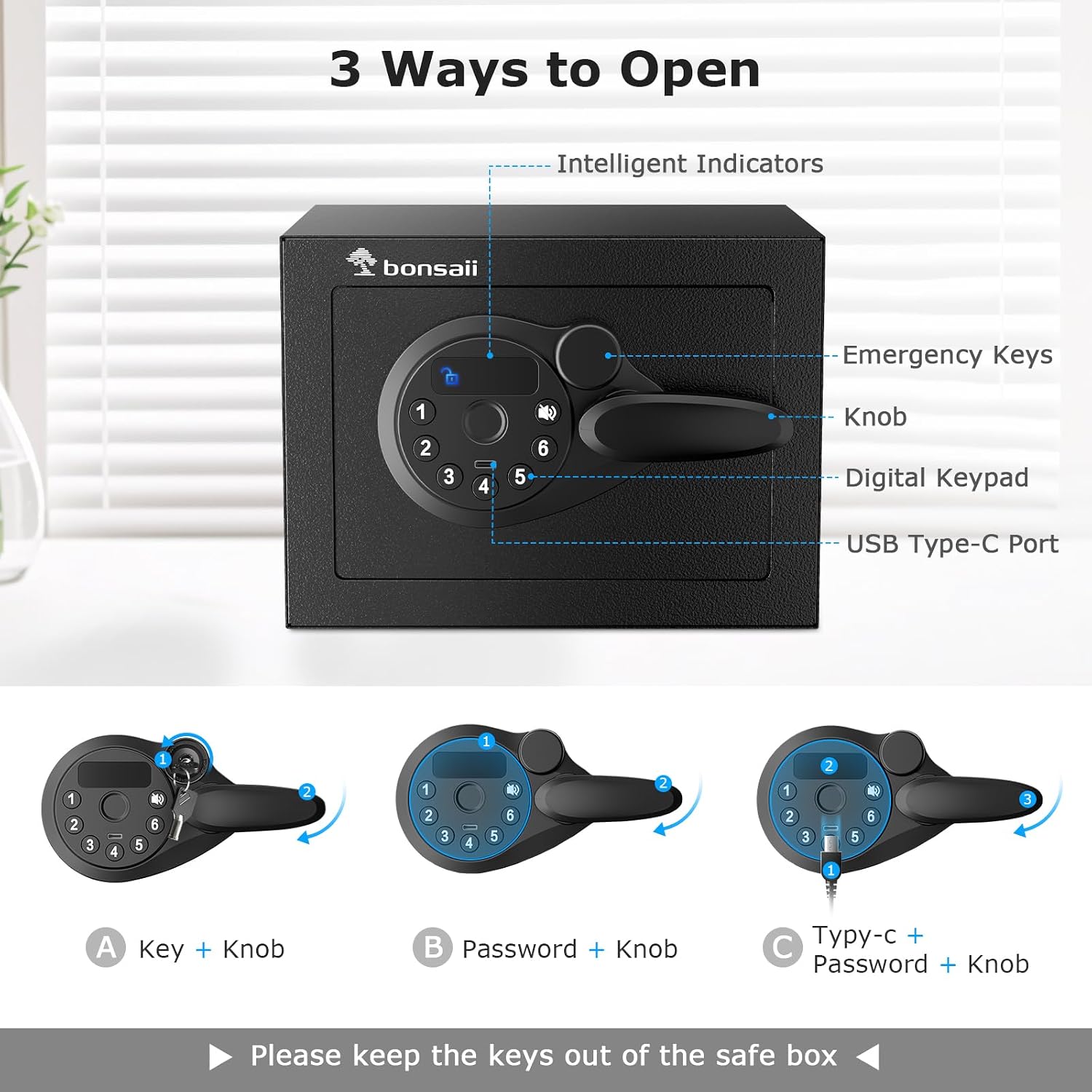 Bonsaii Security Safe Box With Electronic Keypad 0.231 Cu.Ft for Valuables
