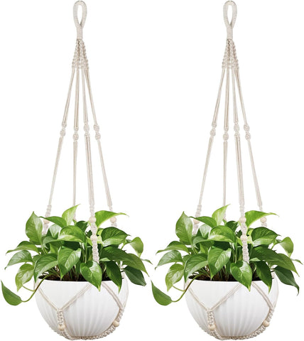 Mkono 43 Inch Macrame Plant Hanger Indoor Hanging Planter Holder Ivory 2Pc