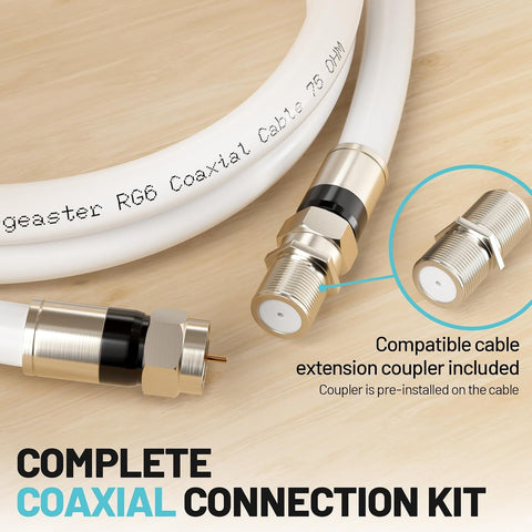 energeaster 6FT RG6 Coaxial Cable with F-Type Connector, White Coax Cable