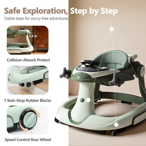 Kinder King 8-in-1 Baby Walker with Music & Lights, 3 Level Height Adjust