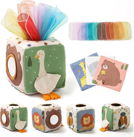 Youuys Baby Tissue Box Toy for Babies 6-12 Months, Montessori Sensory Toys for 1 Year Old Boy, Infant Toy with Crinkle Tissues & Fine Motor, for 6 9 12 18 Months Old Kids 1st Birthday