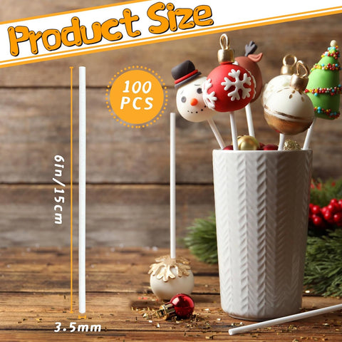 100 Pcs 6-Inch White Lollipop Sticks,Lollipop Paper Treat Stick,Paper Sucker Sticks for Cupcake Toppers,Homemade Candy,Chocolate,Dessert(Dia 3.5mm)