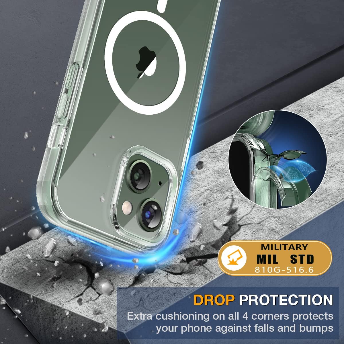 Miracase for iPhone 13 Case 6.1",Built-in Glass Screen Protector,Clear