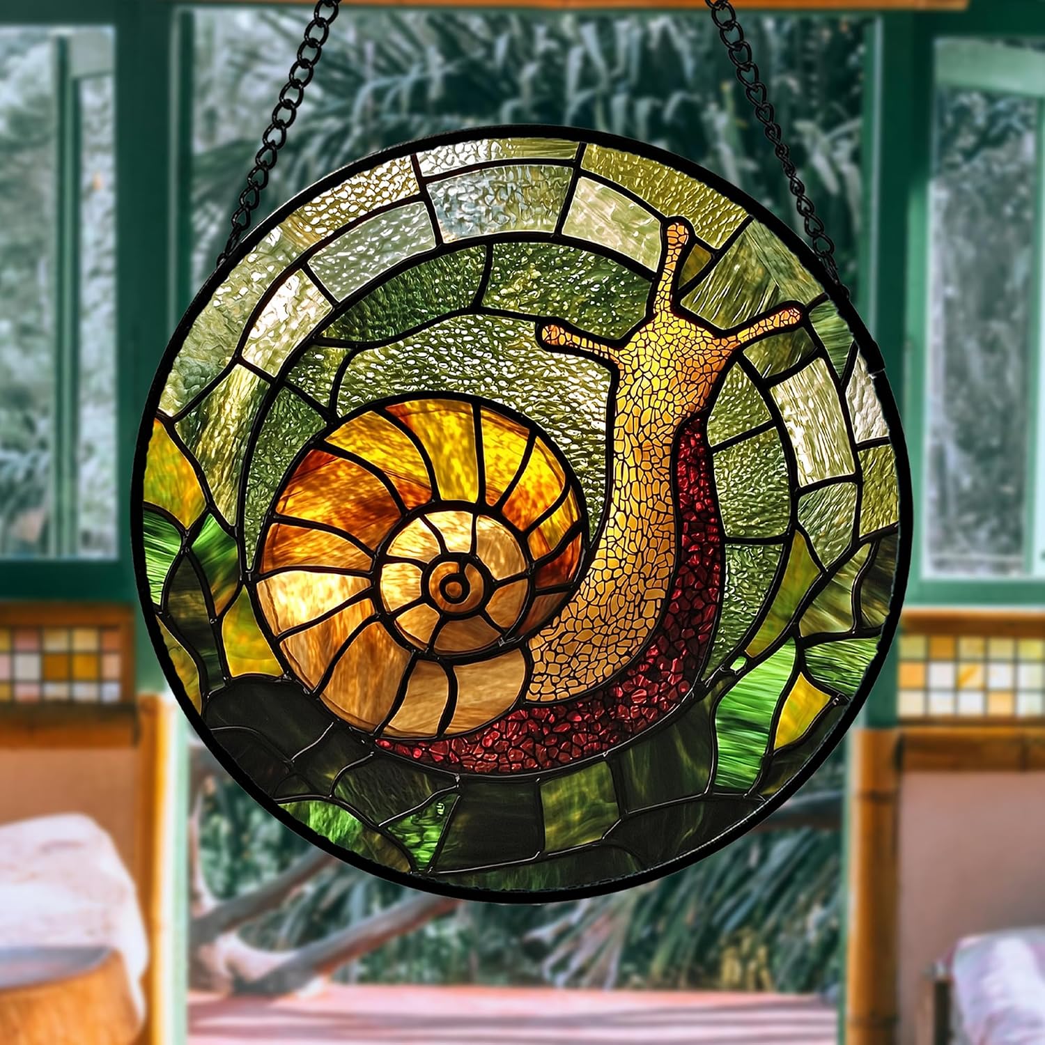 Stained Glass Window Hanging Snails Suncatcher Gifts for Women 6.3"