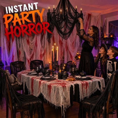6Pcs Halloween Creepy Cloth 30×72inch, Scary Halloween Fabric Gauze, 2Pcs Blood 4Pcs Black Creepy Cloth for Yard, Doorway, Haunted House Party