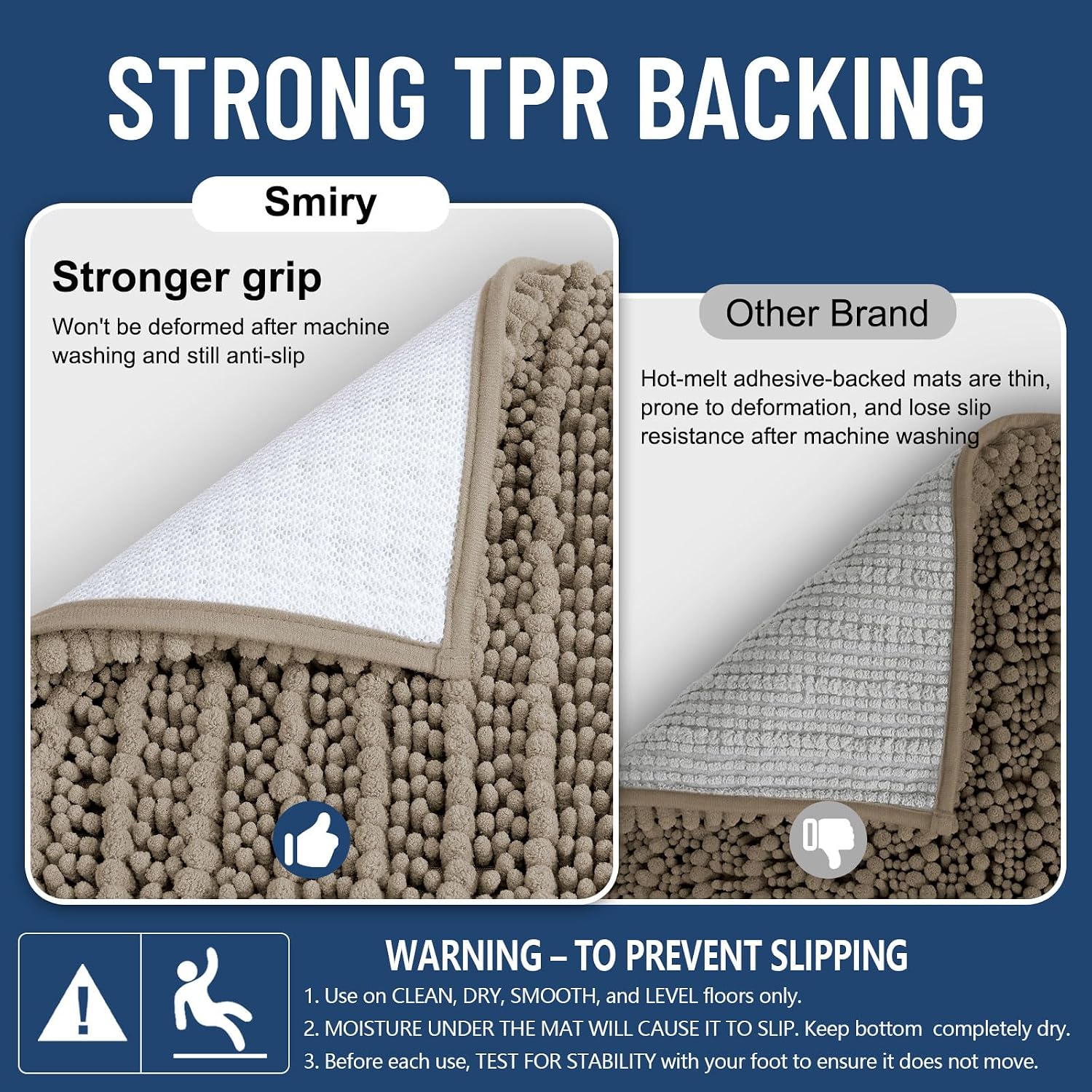 Smiry Bathroom Rugs 30X20, Extra Soft Rubber Backing Chenille Bath Mats