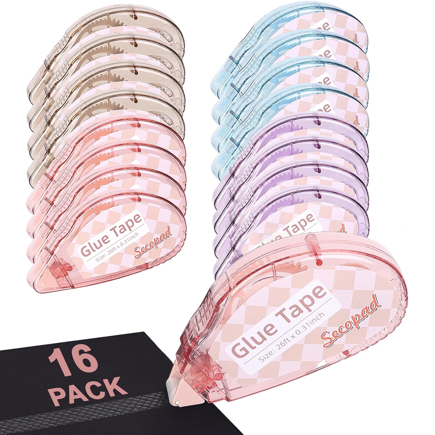 Secopad Scrapbook Tape, Glue Tape for Crafts, 16 Pack, Light-Colored Shell