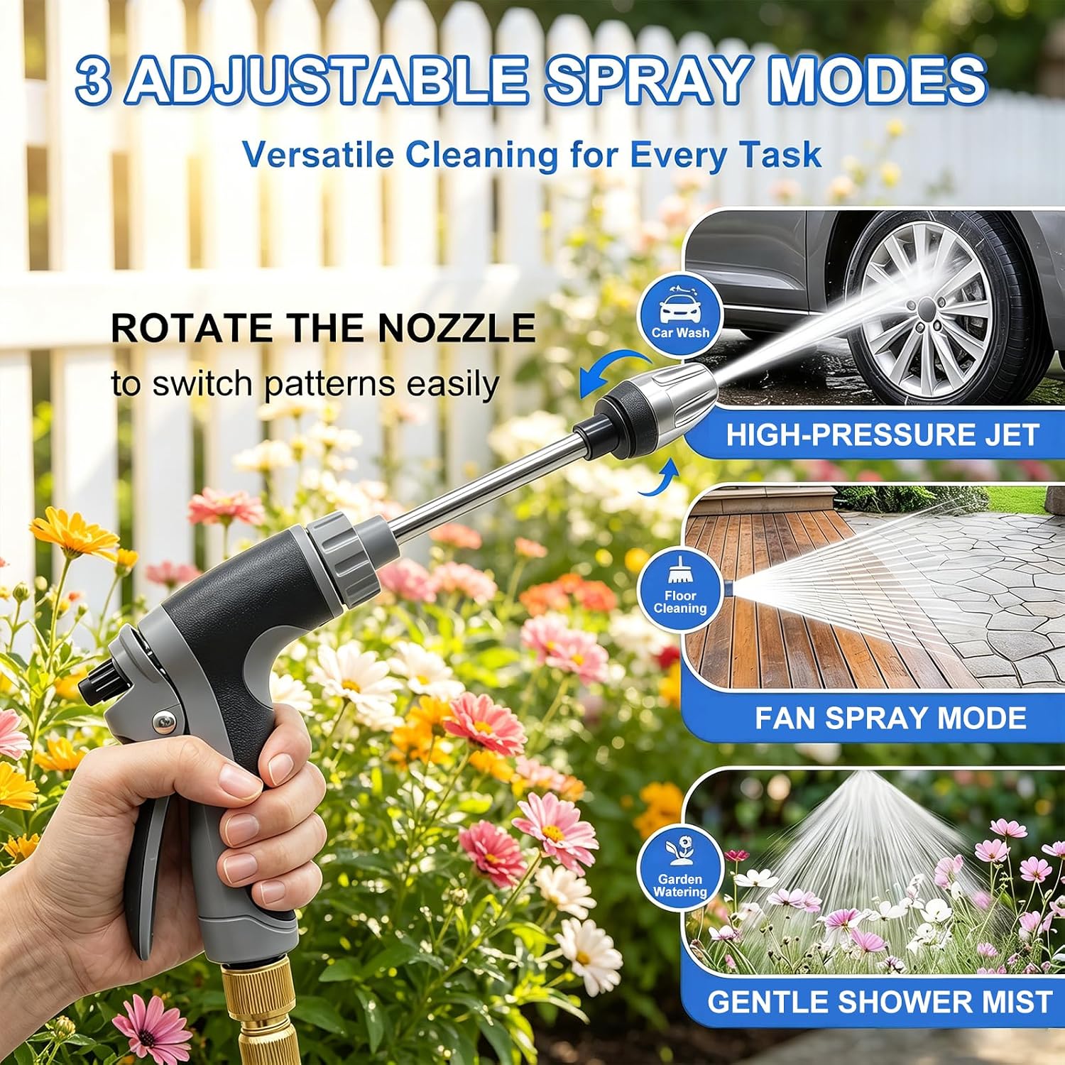 Hose Hawk Pro Pressure Washer Gun, High Pressure Hose Nozzle with 4 Spray Modes, Adjustable Handheld Pressure Washer Nozzle for 3/4" Garden Hose, Watering Sprayer for Cleaning Patio Yard Car Pets (A)