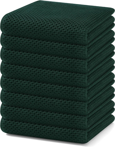 Homaxy 100% Cotton Waffle Weave Kitchen Dish Towels 8-Pack, Blackish Green
