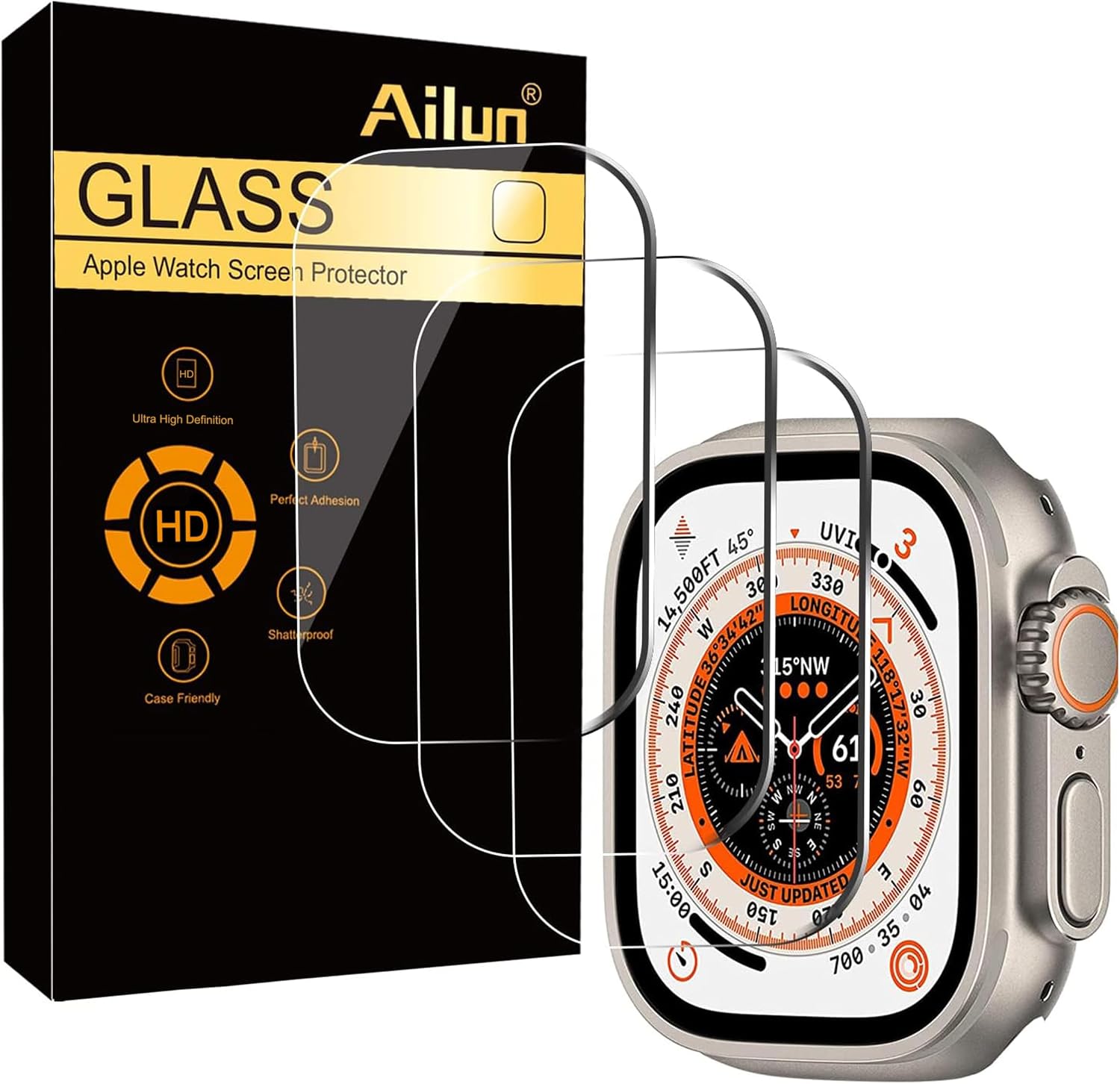 Ailun 3 Pack Screen Protector for Apple Watch Ultra 3/2/Ultra [49mm][Clear]