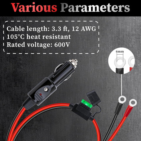BFXM 12AWG Heavy Duty Cigarette Lighter Plug, 12v Plug with 3.3FT Wire