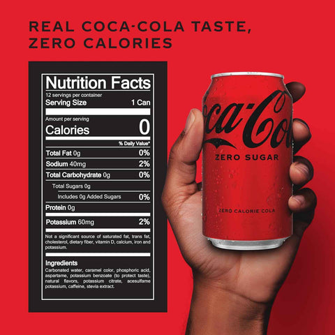Coca-Cola Zero Sugar Soda Soft Drink Fridge Pack Cans, 12 fl oz, 12 Pack