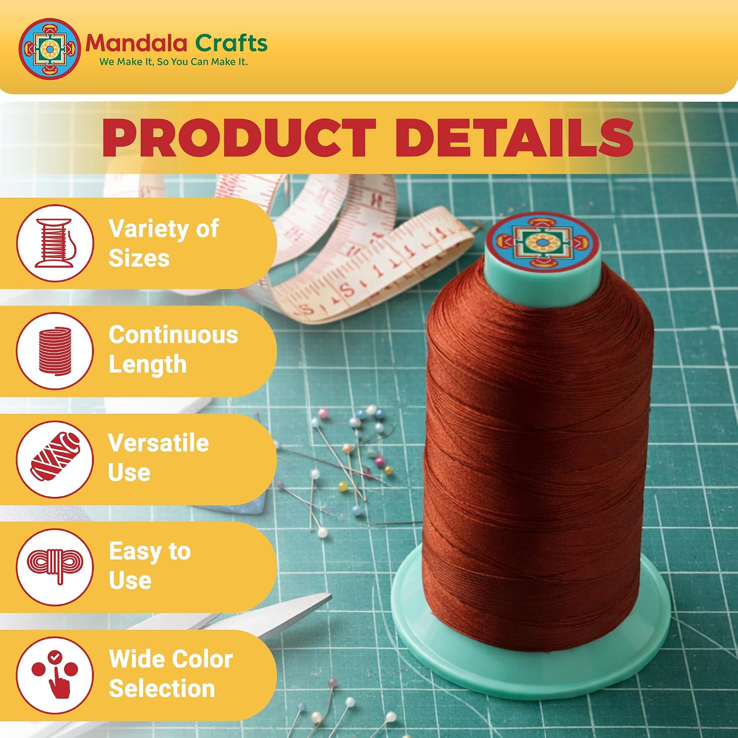 Mandala Crafts Size 92 280D T90 Beige Bonded Nylon Thread, 1100 YDs