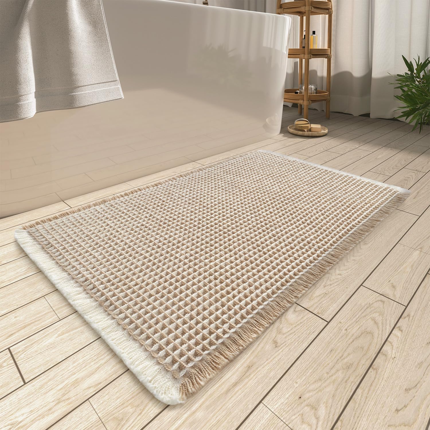 Upgraded Waffle Bath Mat Ultra Absorbent Non Slip Bathroom Mat, 24" x 36"
