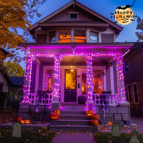 JMEXSUSS 400LED Orange and Purple Halloween Lights Indoor Outdoor
