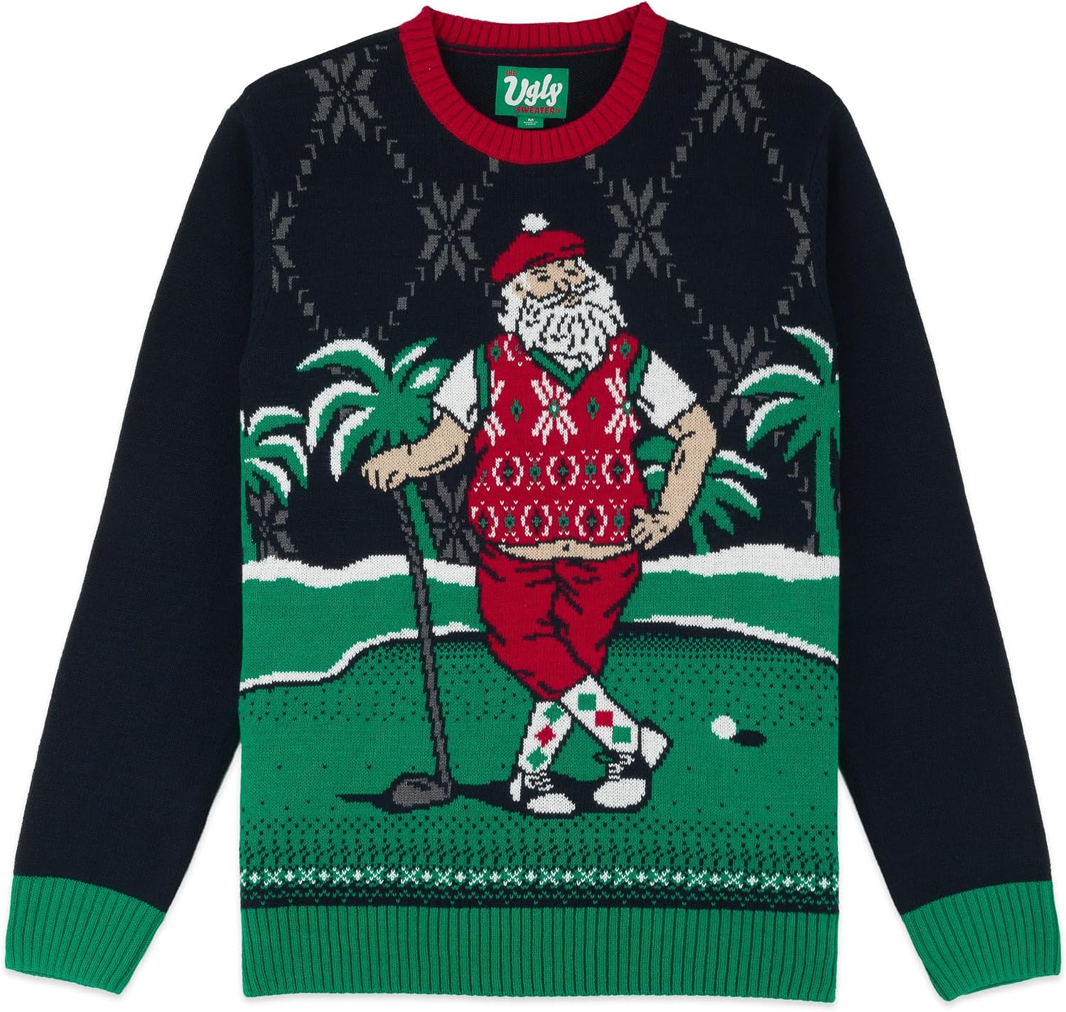 The Ugly Sweater Co. Mens Sports Golf Sports Ugly Christmas Sweater for Holiday Fun Design, Snug Fit Breathable Crewneck