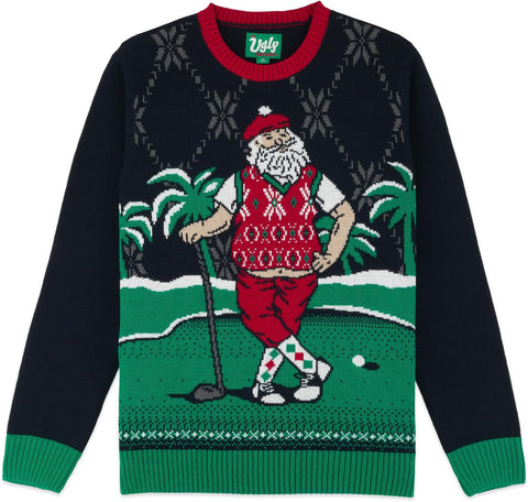The Ugly Sweater Co. Mens Sports Golf Sports Ugly Christmas Sweater for Holiday Fun Design, Snug Fit Breathable Crewneck