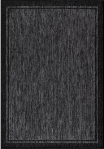 CAMILSON Indoor Outdoor Rug, 6x9 Bordered Dark Grey Black Modern Area Rugs for Indoor and Outdoor Patios, Kitchen and Hallway Mats, Washable Porch Deck Outside Carpet (Bordered Black, 6 x 9)