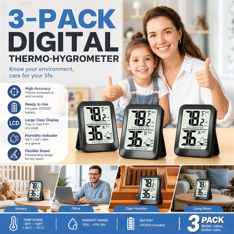 AyayaBoss 3 Pack Room Thermometer Indoor Hygrometer