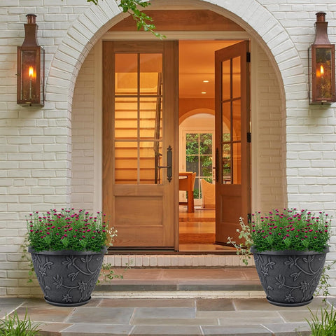 Nooulap 4 Pack 12 Inch Pots for Plants, Flower Pots Outdoor Indoor, Gray