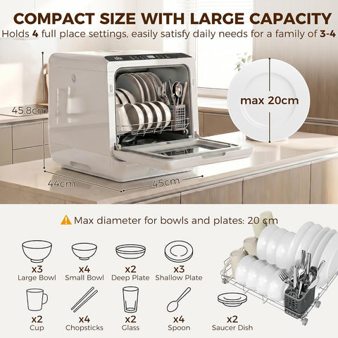 HOMCOM Portable Countertop Dishwasher 6L with 1.6 Gal Built-in Water Tank