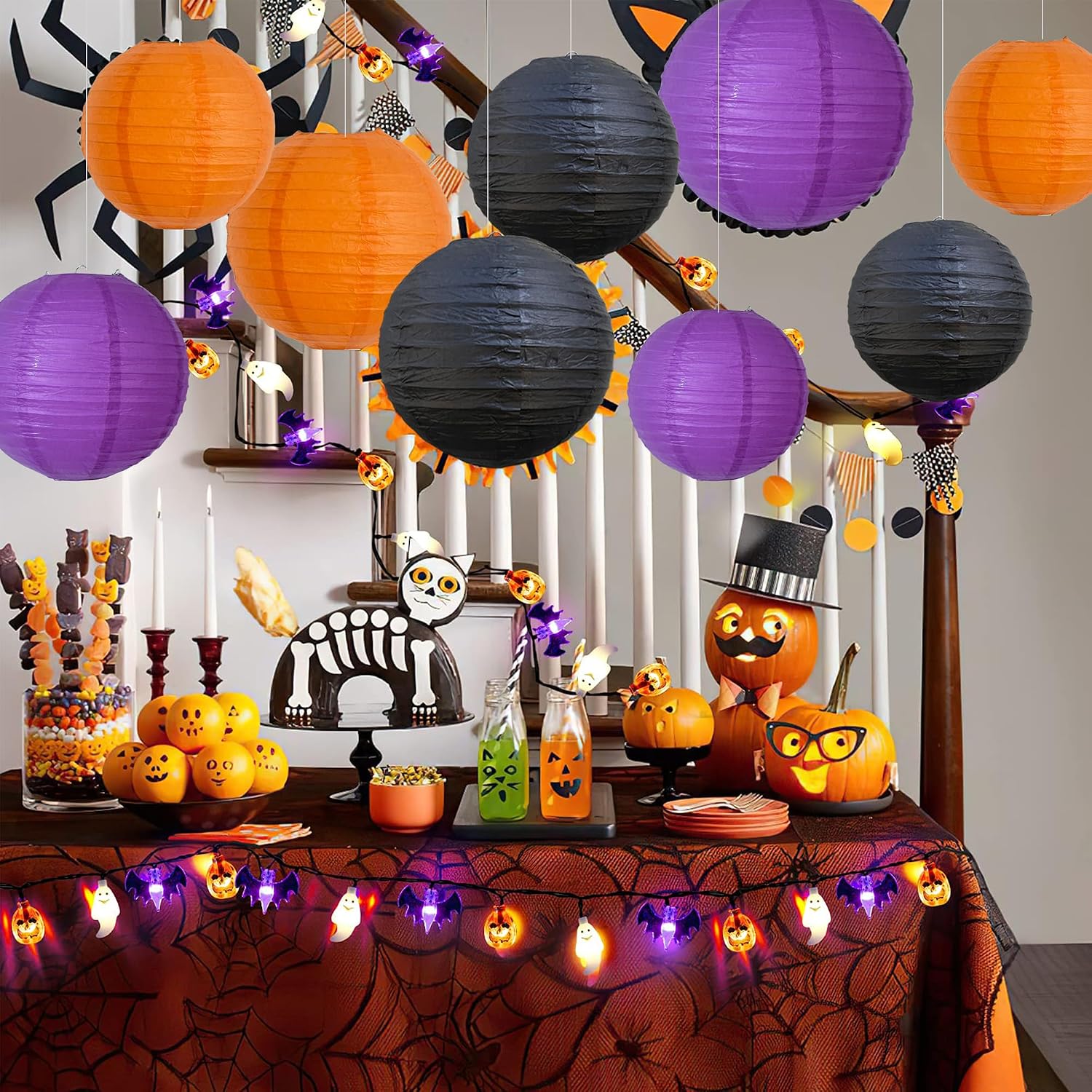 BEISHIDA Black Orange Purple Paper Lantern 6/8/10/12Inch Round Chinese Lamp