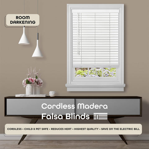 Cordless Room Darkening Plantation Blind, 35 x 64 in, White, Faux Wood