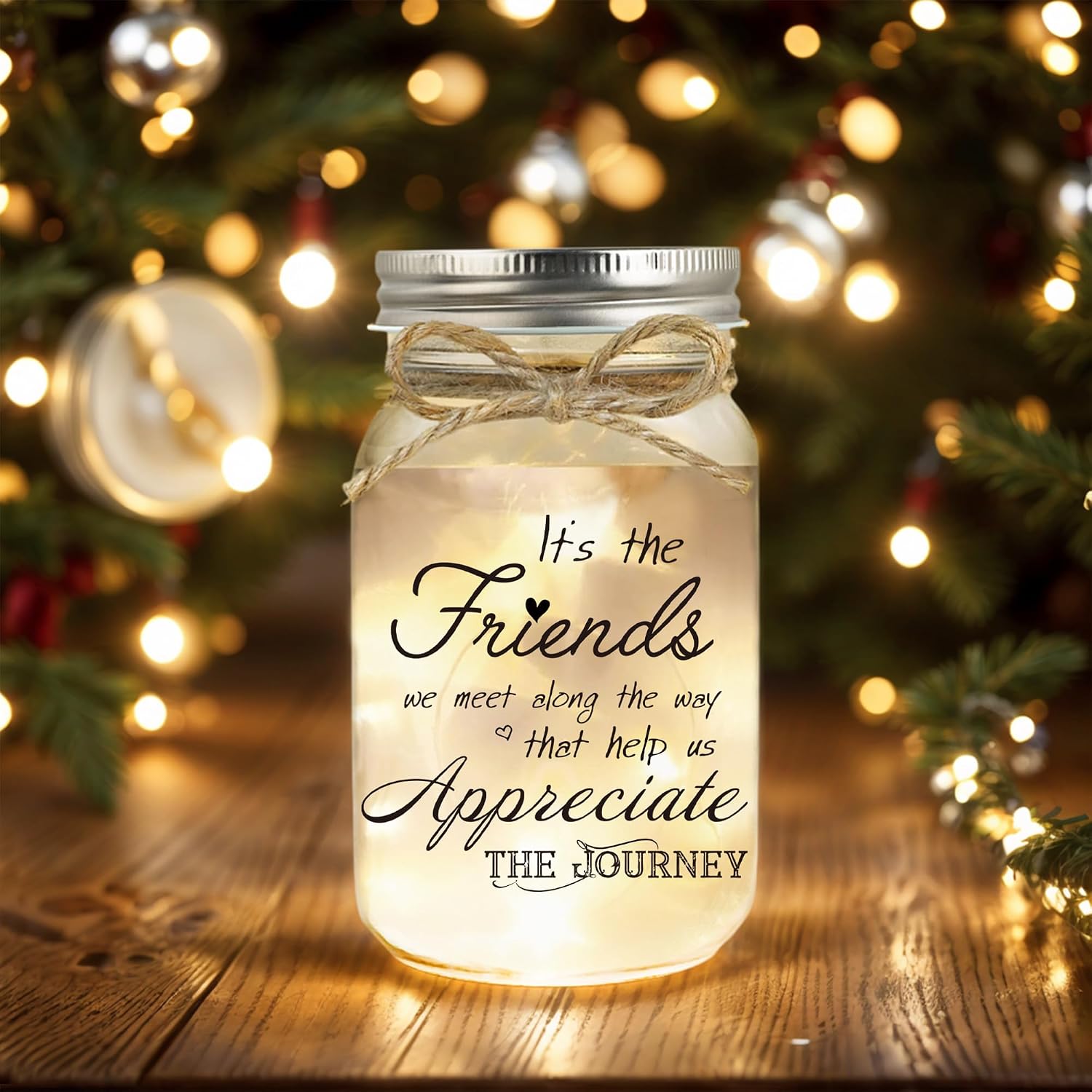 Birthday Gifts for Women Friendship, Mason Jar Night Lights for Friend, Thankgiving Gifts for Women, Suitable for Home Office Table Stands