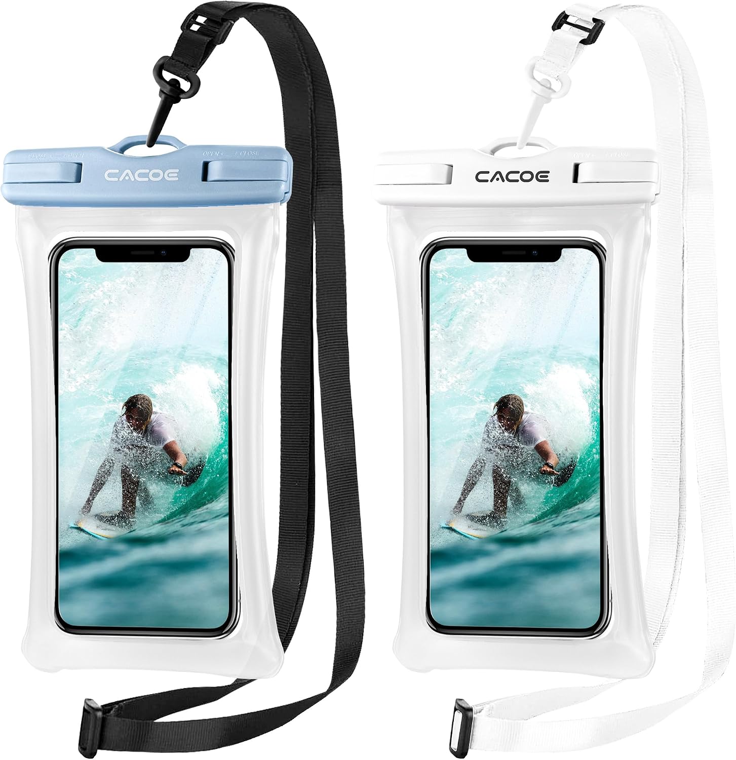 CACOE Floatable Waterproof Phone Pouch 2 Pack Up to 7.0",White+Blue