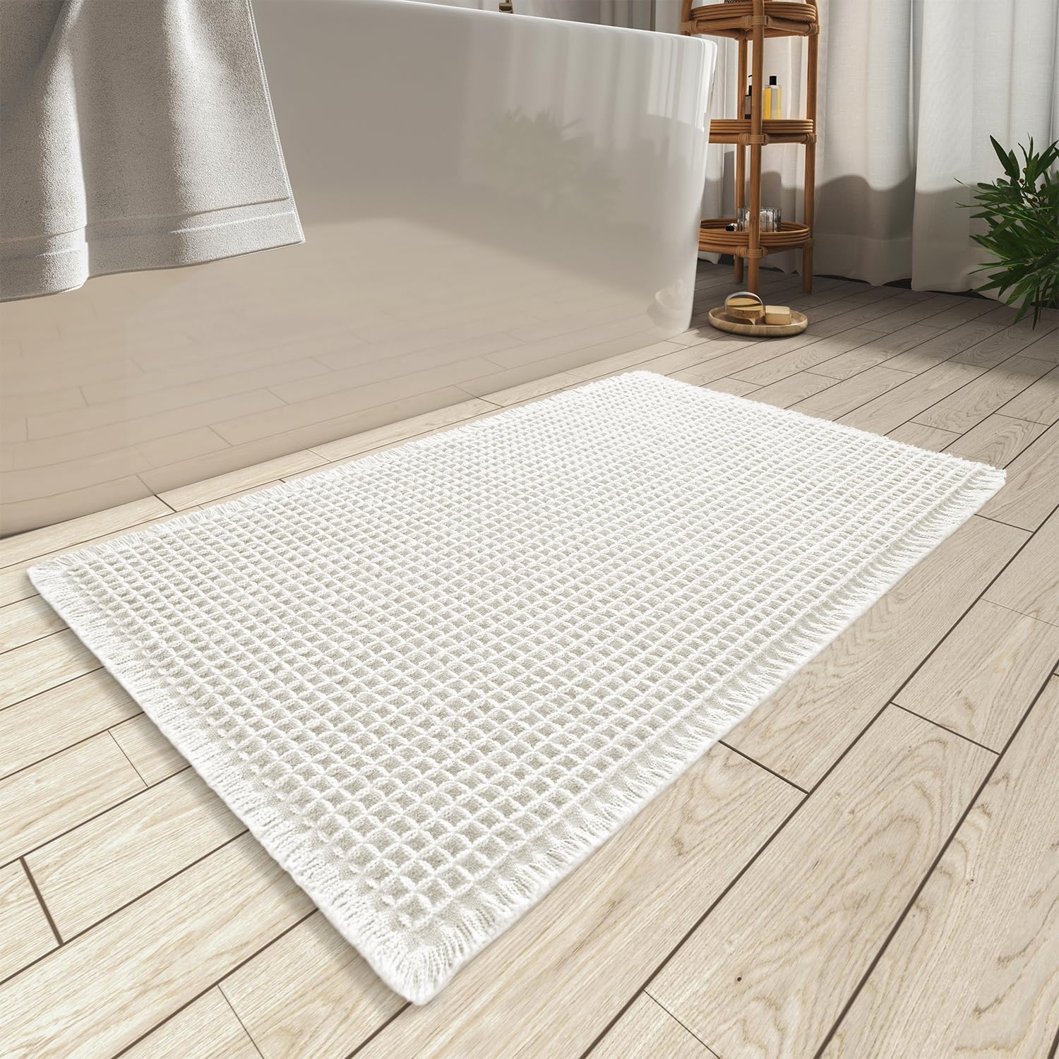 Upgraded Waffle Bath Mat Ultra Absorbent Non Slip Bathroom Mat, 17" x 24"