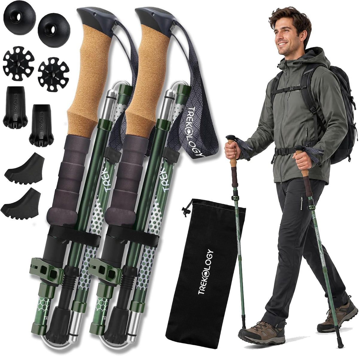 Trekology Trek-Z Hiking Trekking Poles, Walking Stick for Men, Women, 2pc