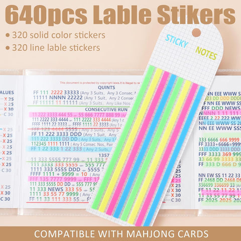 640 Pcs Mahjong Card Line Finder Highlighter Tape, Mahjong Line Highlighter Stripe, Transparent Sticky Card Markers Tabs, Mahjong Game Rule Reader, Reusable & No Adhesive Residue (Solid color + Lines)