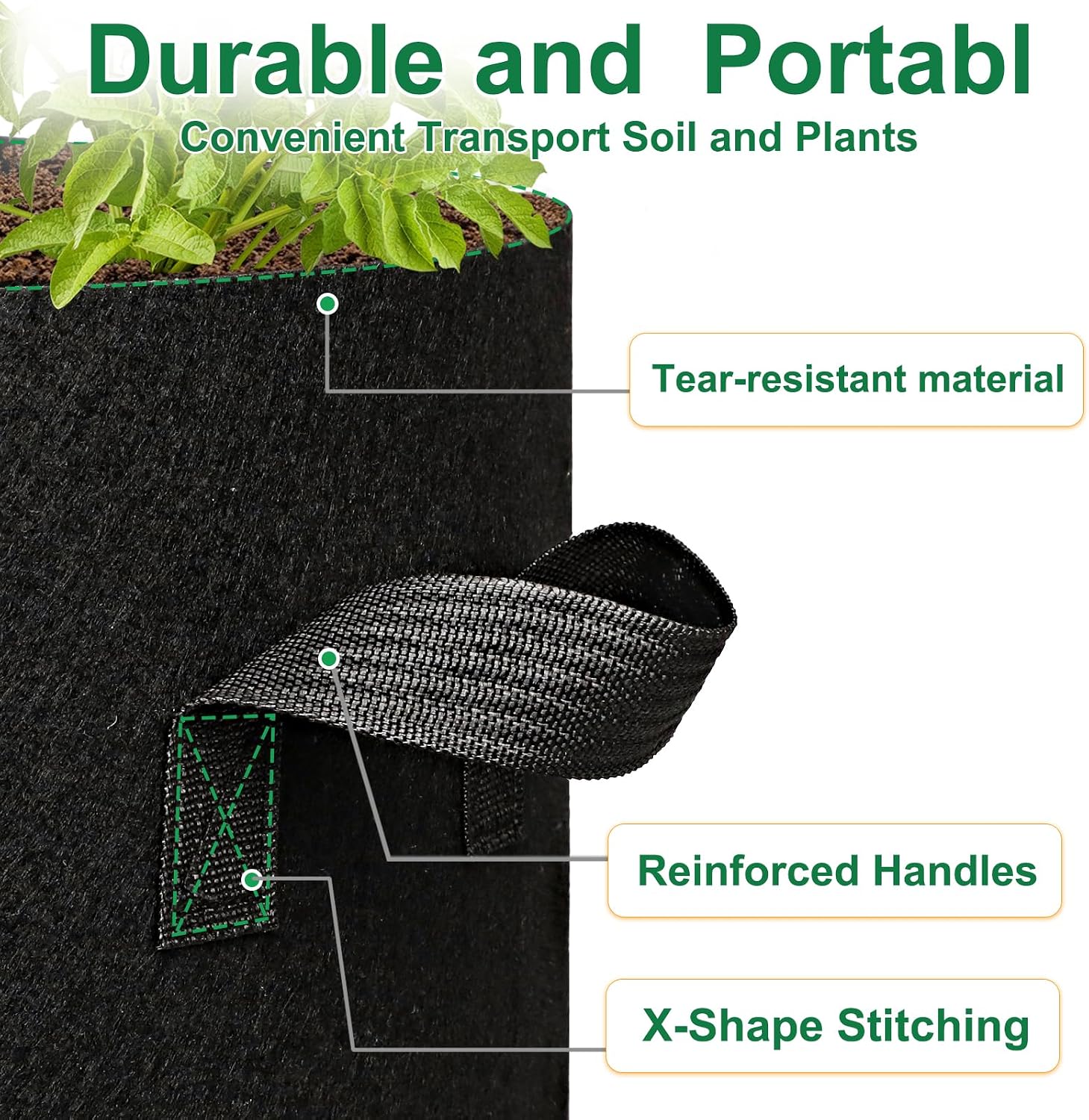 JERIA 12-Pack 30 Gallon Grow Bags, 300G Thickened Nonwoven Garden Pots,Heavy Duty Fabric Pots with Reinforced Handles