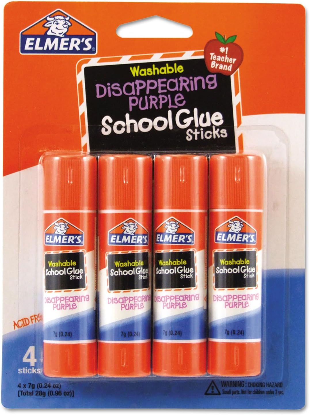 Elmer's Disappearing Purple School Glue Sticks, 0.24 oz Each, 4 Sticks per Pack (E543)