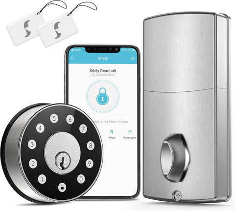 Keyless Deadbolt Smart Door Lock: Sifely Digital Keyless Entry Door Lock for Front Door, Code & Fob Access, App Control, Auto Lock, Easy to Install (Silver)
