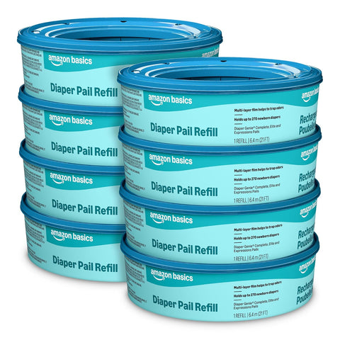 Amazon Basics Diaper Pail Refills for Genie Pails, Unscented, 2160 Count (8 Packs of 270) (Previously Mama Bear)