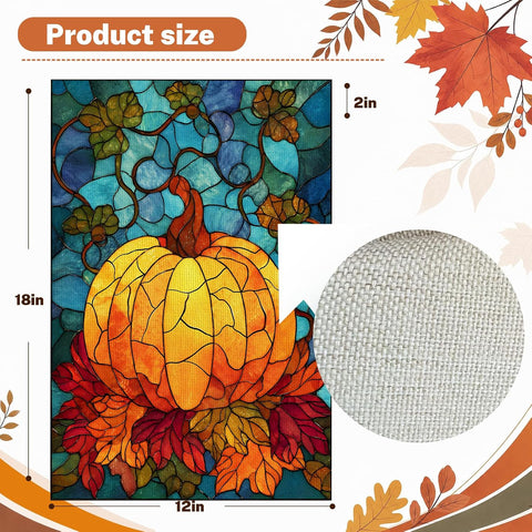 Fall Garden Flag 12x18 Inch for Outside Double Sided Fall Decorations Outdoor Yard Sign Stained Glass Pumpkin Maple Leaf Banner for Thanksgiving Autumn Decor