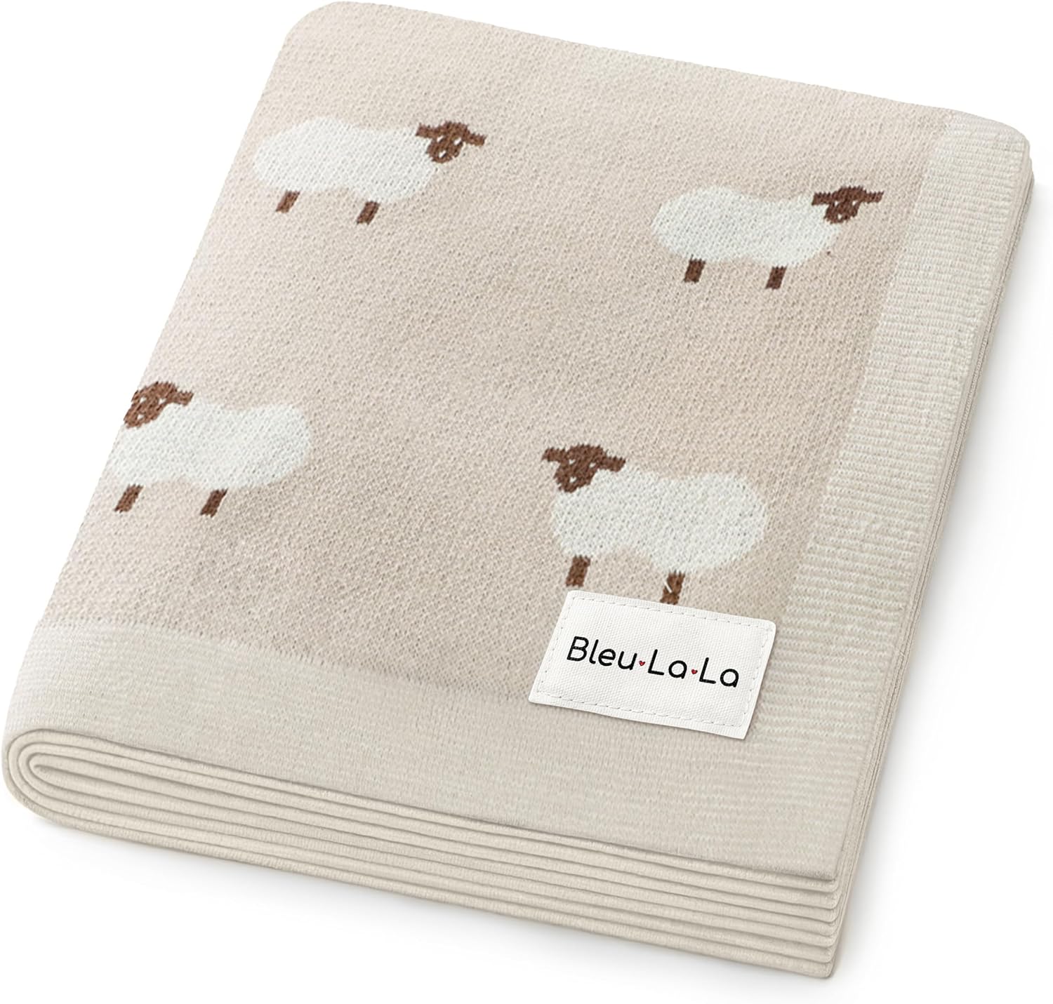 Baby Swaddle Blanket - 100% Luxury Cotton Knit Soft Cozy Lightweight Unisex Receiving Stroller Quilt Blanket for Shower Gift Registry for Newborns Infants Toddlers (Sheep - Khaki)