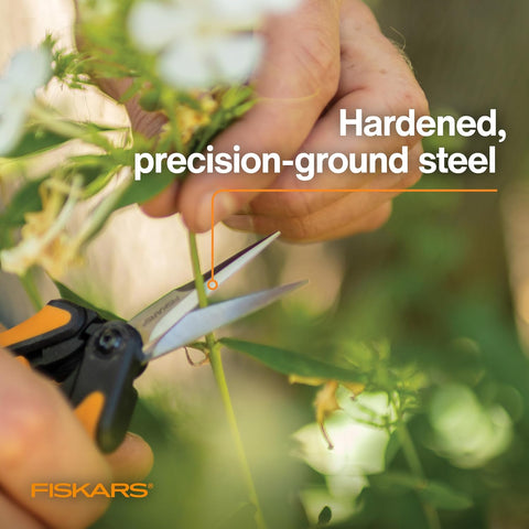 Fiskars 6" Steel Micro-Tip Pruning Scissors, Garden Snips for Small Plants