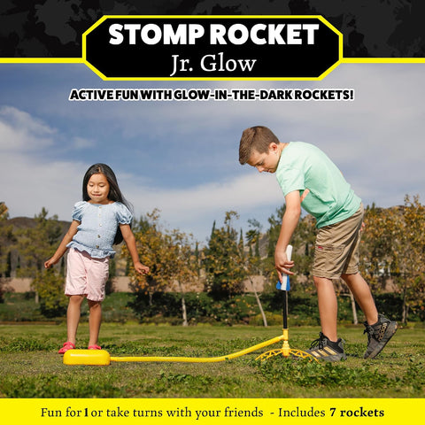 Stomp Rocket Jr Glow Rocket Launcher for Kids, 7 Rockets - Glow in The Dark