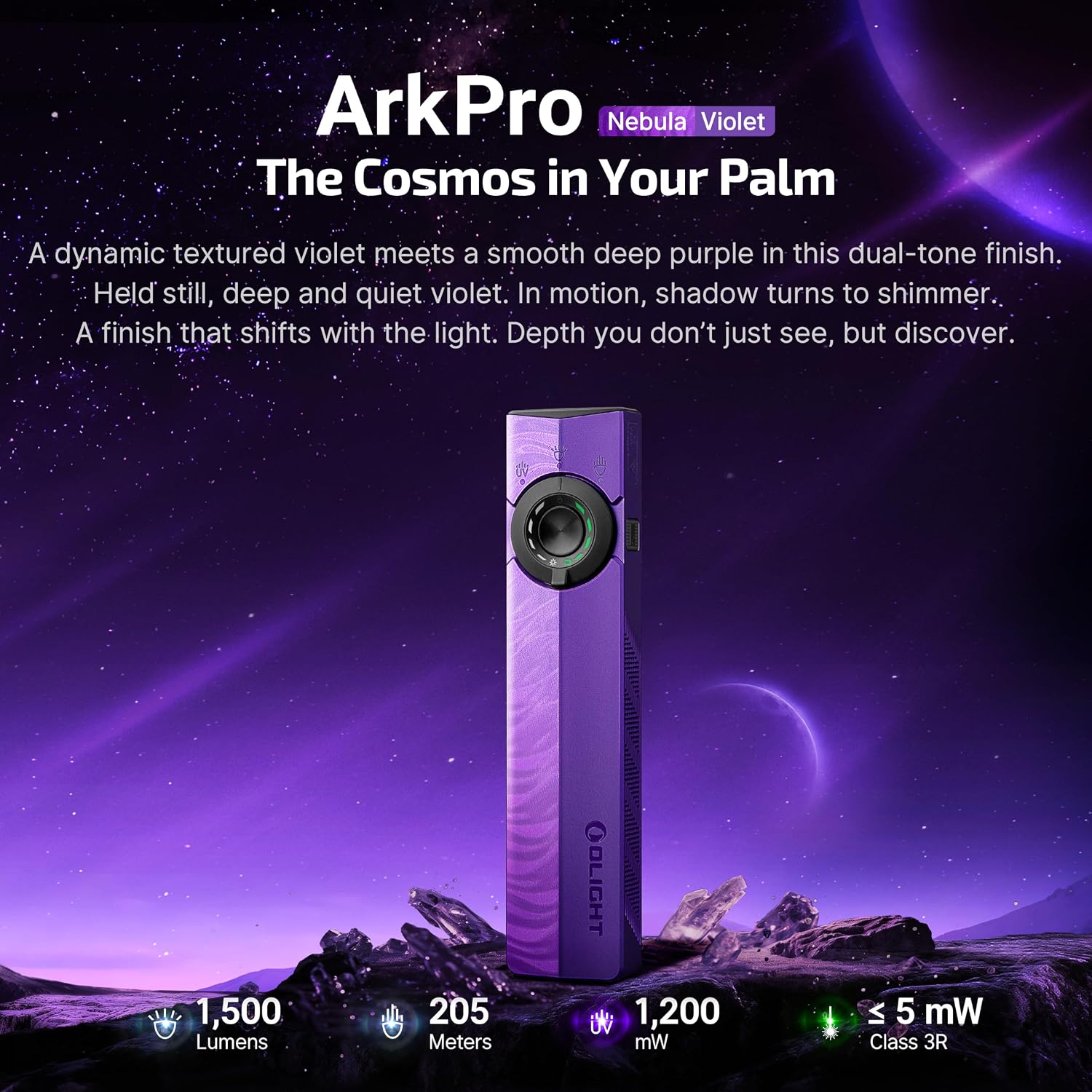 OLIGHT ArkPro EDC Flat Flashlight Rechargeable, Pocket Light, Nebula Violet