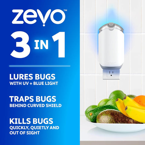 Zevo Flying Insect Trap for Fruit Flies & Gnats, 2 Plug-in Bases, 2 Refills